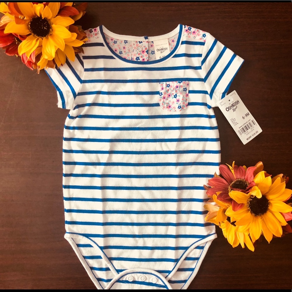 Oshkosh Baby Girl blue Striped Onesie
